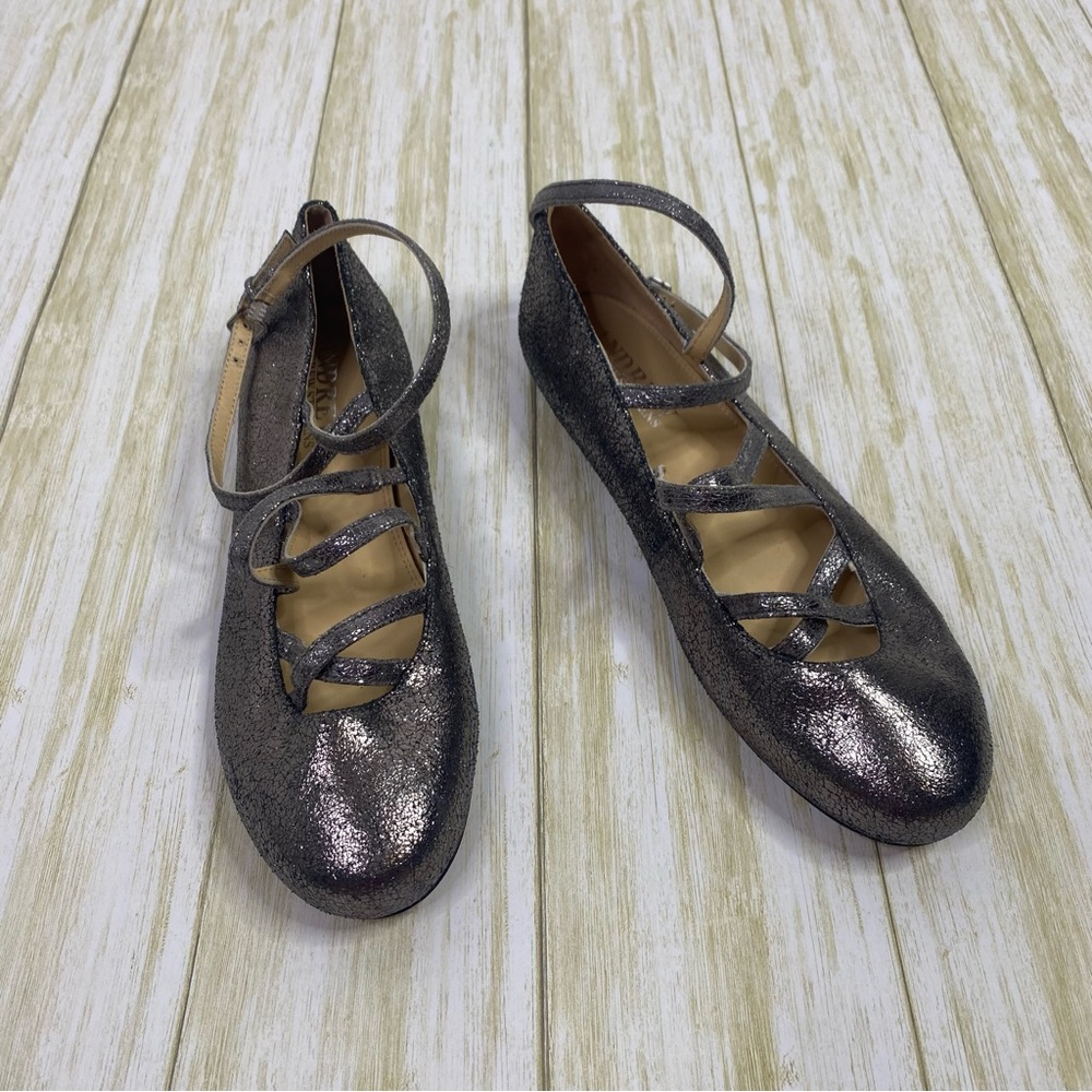 Andrew Stevens Silver Metallic Strappy Ankle Flats